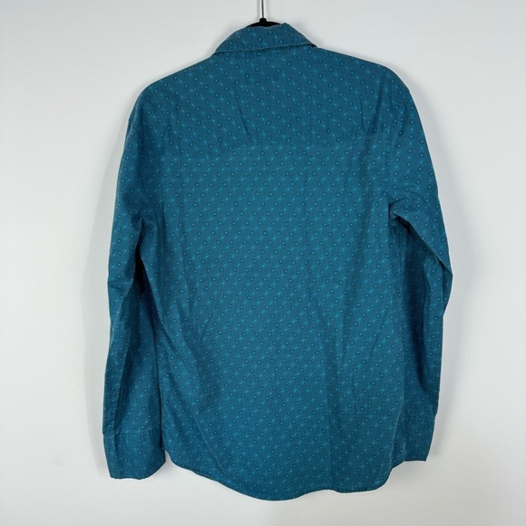Wrangler Pearl Snap Blue Teal Geometric Long Sleeve Button Down Western Rodeo - Picture 2 of 4
